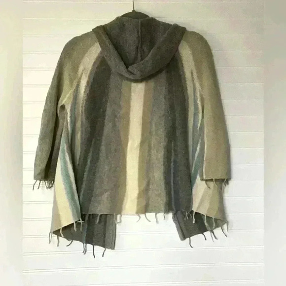 Free People Aztec Stripe Fringe Hoodie Knit Cardigan Wool Blend S/P  Open hood - Picture 5 of 7